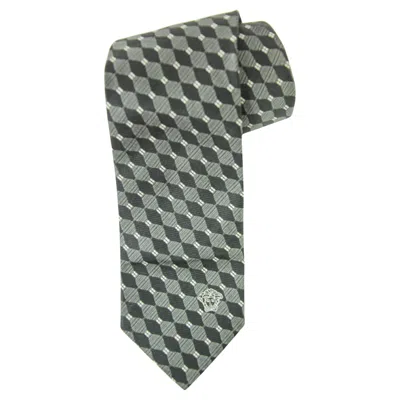 Pre-owned Versace Vintage  Medusa Silk Neck Tie In Black And Silver Colors Italy 1990