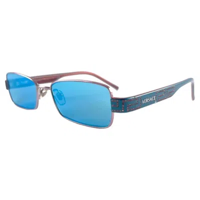 Pre-owned Versace Vintage  Mod 1093 Turquoise Frame Sunglasses 2000's Made In Italy In Blue
