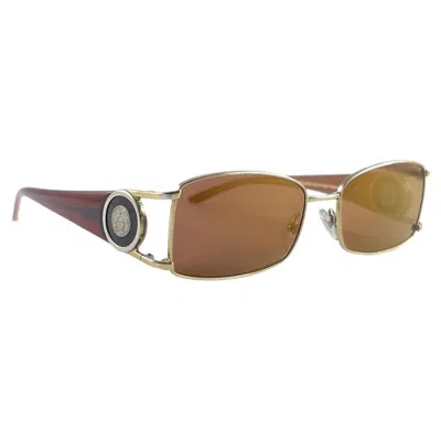 Pre-owned Versace Vintage  Mod1131 Sleek Gold Frame 2000's Sunglasses Italy Y2k In Brown