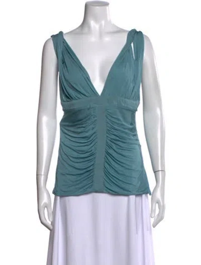 Pre-owned Versace Vintage V-neck Top In Blue