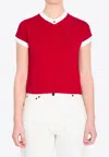 Versace Cotton V Neck Top Short Sleeves Buttons In Red
