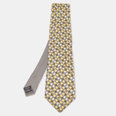 Pre-owned Versace Vintage Yellow Geometric Pattern Silk Jacquard Tie