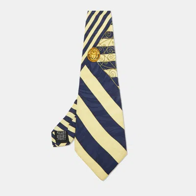 Versace Vintage Yellow/blue Print Silk Traditional Tie In Multi