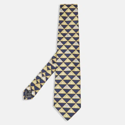 Versace Vintage Yellow/blue Triangle Medusa Pattern Silk Tie In Multi