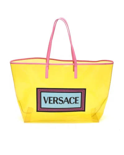 Versace Vinyl Logo Tote Bag In Yellow