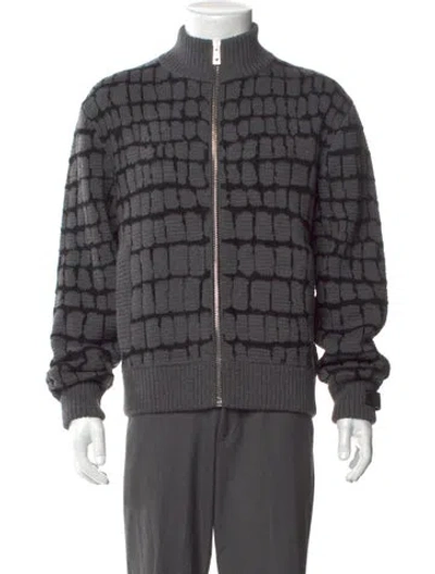 Pre-owned Versace Virgin Wool Animal Print Cardigan In Gray