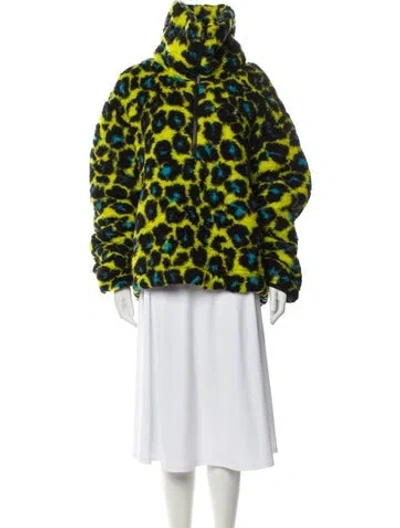 Pre-owned Versace Virgin Wool Animal Print Faux Fur Jacket W/ Tags In Yellow