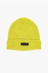 Versace Virgin Wool Beanie With Leather Detail
