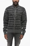 Versace Virgin Wool Blend Zip-up Pullover With Crocodile Motif