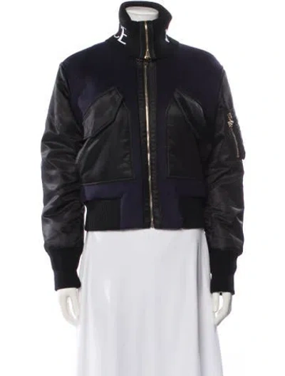 Pre-owned Versace Virgin Wool Bomber Jacket In Blue
