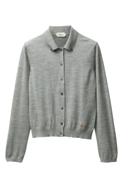 Versace Virgin Wool Button-down Cardigan In Grey