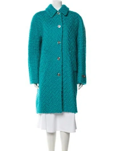 Pre-owned Versace Virgin Wool Coat In Blue