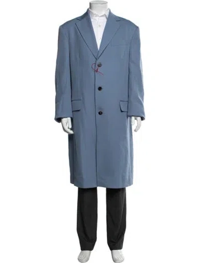 Pre-owned Versace Virgin Wool Coat W/ Tags In Blue