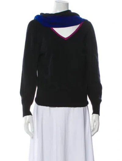 Pre-owned Versace Virgin Wool Cowl Neck Sweater In Blue