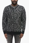 Versace Virgin Wool Crew Neck Pullover With Barocco Pattern