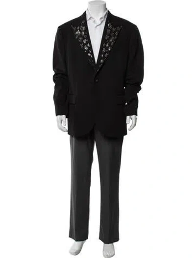 Pre-owned Versace Virgin Wool Crystal Embellishments Blazer W/ Tags In Black