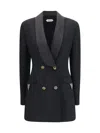 Versace Satin Trim Stretch Wool Jacket Minidress In Black