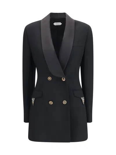 Versace Virgin Wool Double-breasted Blazer In Black
