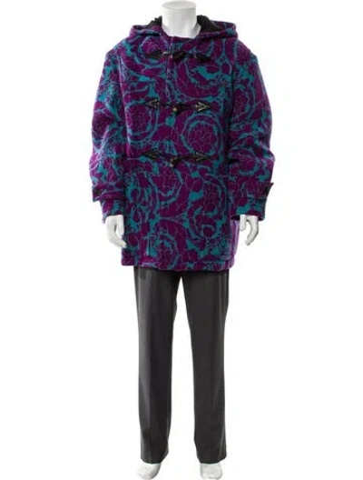 Pre-owned Versace Virgin Wool Floral Print Parka In Purple