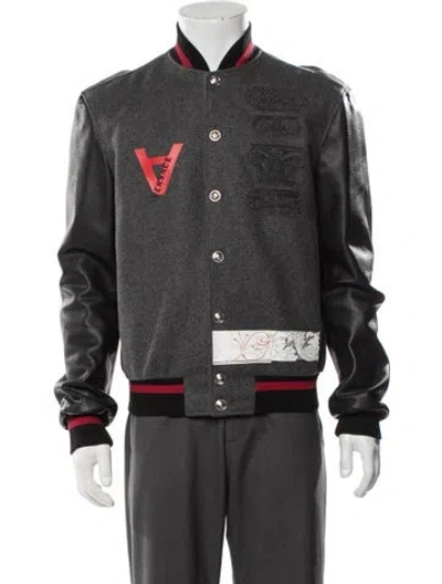 Pre-owned Versace Virgin Wool Graphic Print Bomber Jacket In Grey