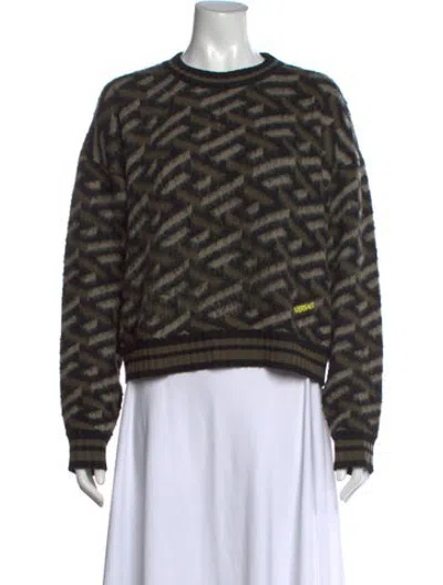 Pre-owned Versace Virgin Wool Graphic Print Sweater In Black