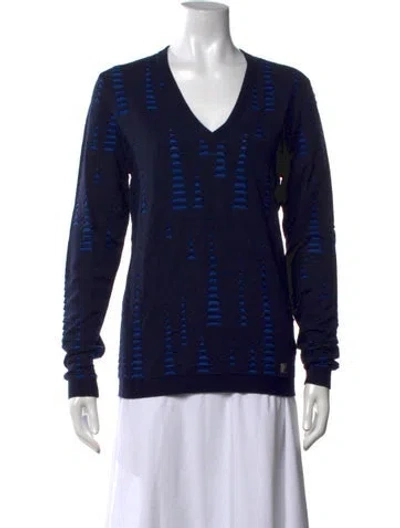 Pre-owned Versace Virgin Wool Graphic Print Sweater In Blue