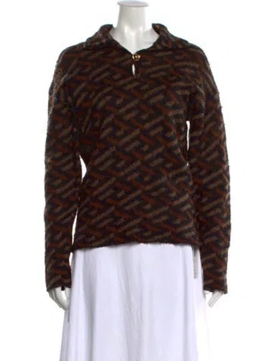 Pre-owned Versace Virgin Wool Graphic Print Sweater In Brown