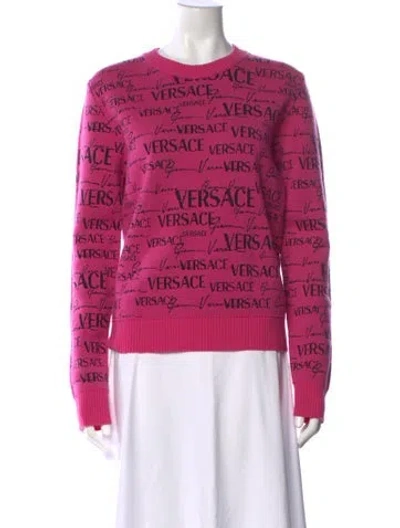 Pre-owned Versace Virgin Wool Graphic Print Sweater In Pink