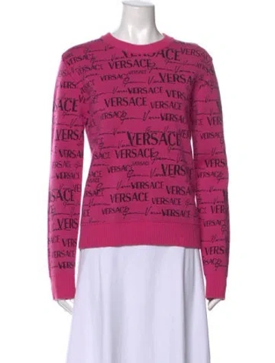 Pre-owned Versace Virgin Wool Graphic Print Sweater In Pink