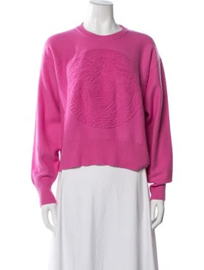Pre-owned Versace Virgin Wool Graphic Print Sweater In Pink