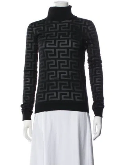 Pre-owned Versace Virgin Wool Graphic Print Top In Black