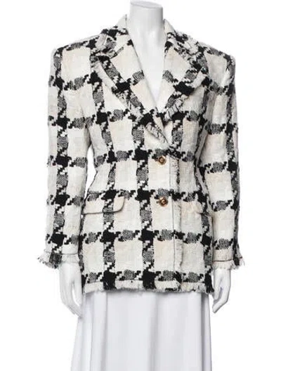 Pre-owned Versace Virgin Wool Houndstooth Print Blazer In Neutral