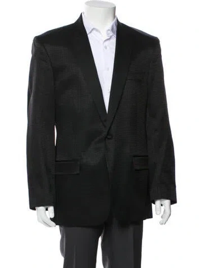 Pre-owned Versace Virgin Wool Houndstooth Print Peacoat In Blue