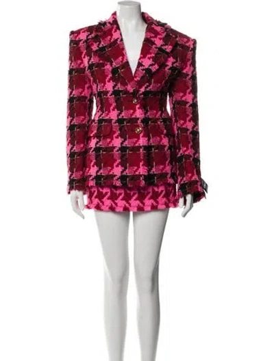 Pre-owned Versace Virgin Wool Houndstooth Print Skirt Set In Pink