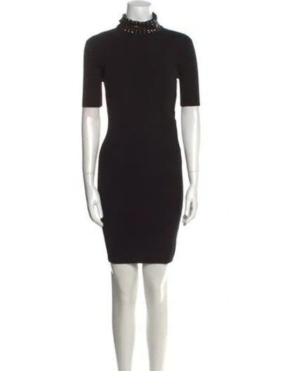 Pre-owned Versace Virgin Wool Mini Dress In Black