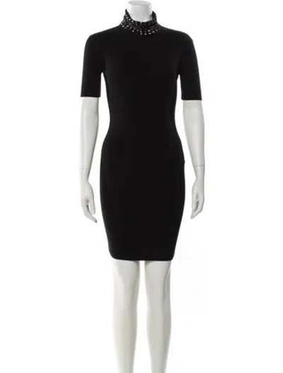 Pre-owned Versace Virgin Wool Mini Dress In Black