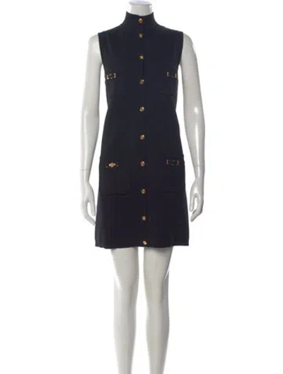Pre-owned Versace Virgin Wool Mini Dress In Black