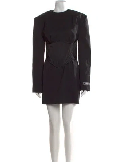 Pre-owned Versace Virgin Wool Mini Dress In Black