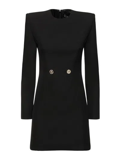 Versace Wool Grain De Poudre Mini Dress In Black