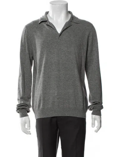 Pre-owned Versace Virgin Wool Mock Neck Polo Sweater W/ Tags In Gray