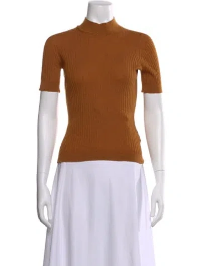 Pre-owned Versace Virgin Wool Mock Neck Top In Orange