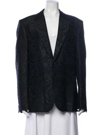 Pre-owned Versace Virgin Wool Patterned Blazer In Black/blue