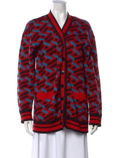 Pre-owned Versace Virgin Wool Patterned Sweater In Red