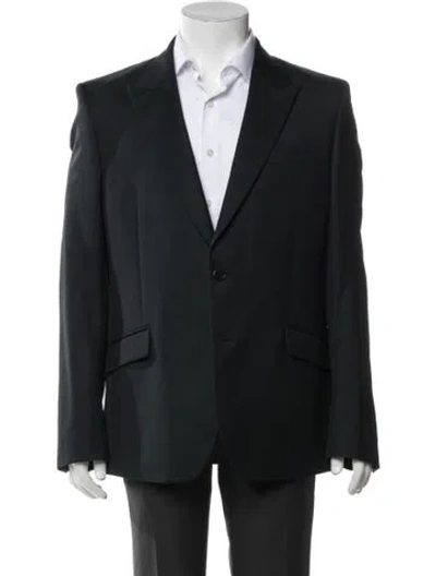 Pre-owned Versace Virgin Wool Peacoat In Blue