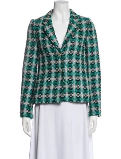 Pre-owned Versace Virgin Wool Plaid Print Blazer In Green