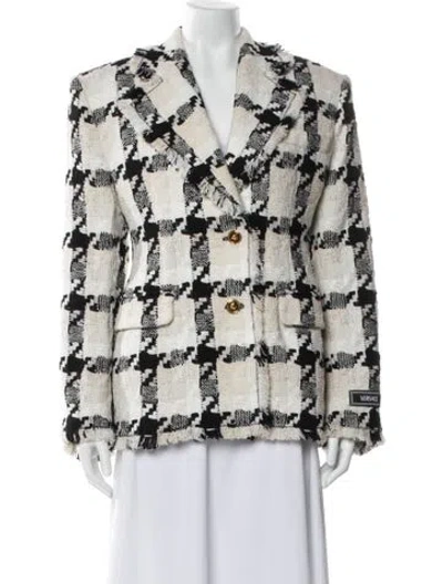 Pre-owned Versace Virgin Wool Plaid Print Blazer In Neutral