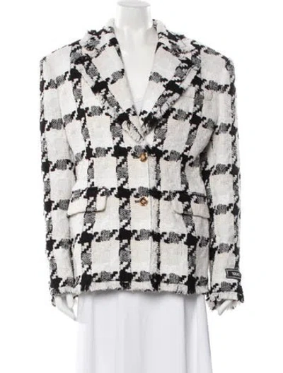 Pre-owned Versace Virgin Wool Plaid Print Blazer In Neutral