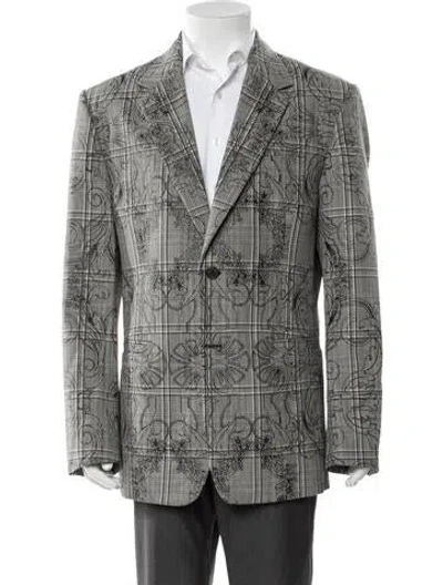 Pre-owned Versace Virgin Wool Plaid Print Blazer W/ Tags In Black