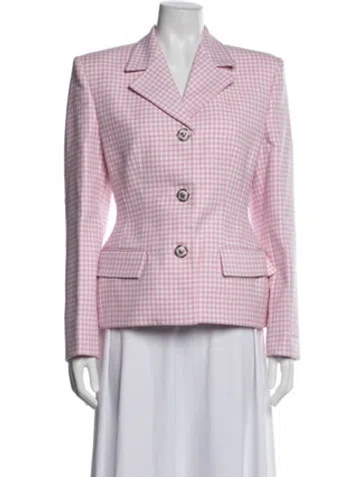 Pre-owned Versace Virgin Wool Plaid Print Blazer W/ Tags In Pink
