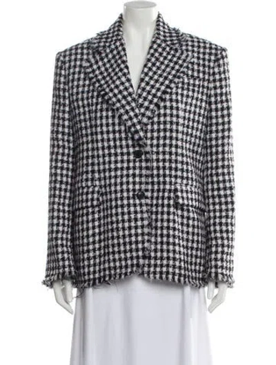 Pre-owned Versace Virgin Wool Plaid Print Blazer In White